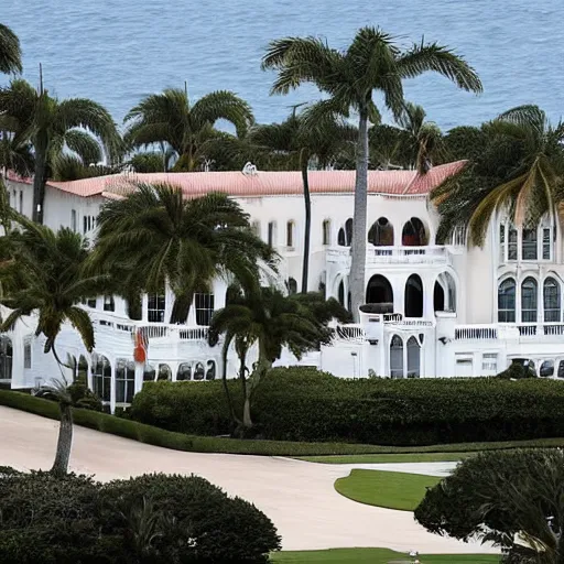 Prompt: mar-a-lago being raided by fbi agents in windbreakers, high detail, dark