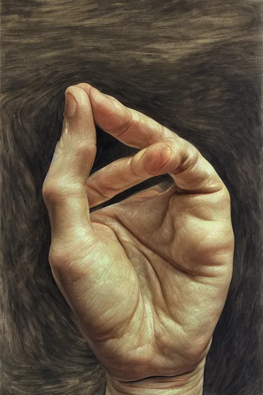 Prompt: detailed study of a human hand, Lucian Freud