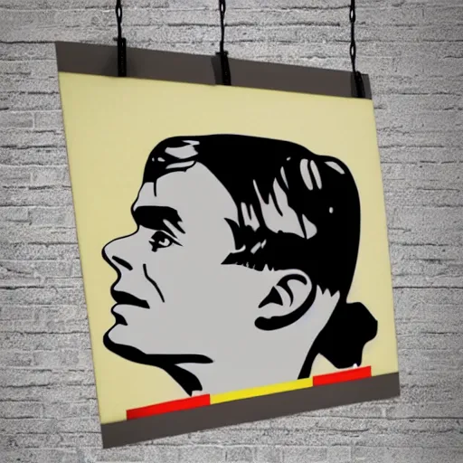 Image similar to individual smiling handsome alan turing silk screen butcher billy style