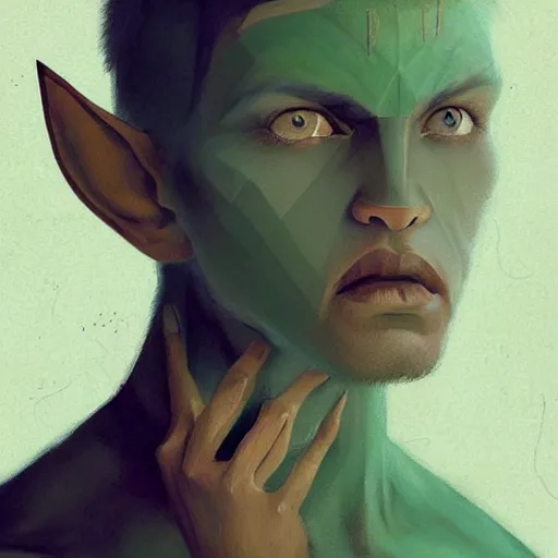 Image similar to Avatar with a blond hair, green eyes, satyr ears and a deep blue skin profile picture by Greg Rutkowski, asymmetrical, Organic Painting , Matte Painting, geometric shapes, hard edges, street art, trending on the artstation:2 by Sachin Teng:4, blur: -4