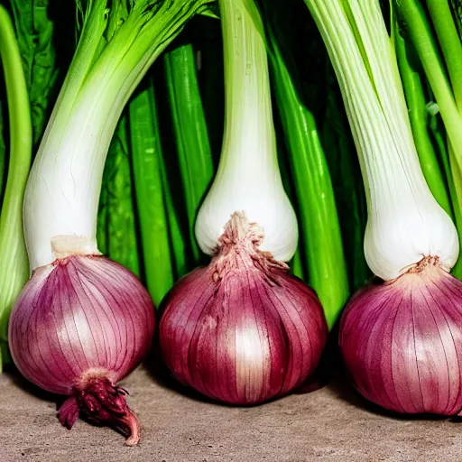 Image similar to Onion Heads gang turf war with the rival Celery Foot gang. Hands can be distinguished by wearing their colours and their onion heads and celery feet. Award winning photography