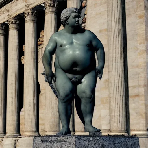 Image similar to hungarian prime minister viktor orban as an obese marble statue of ancient roman emperor, created by michelangelo, museum photoshot, 3 d photorealistic render, high resolution, 8 k