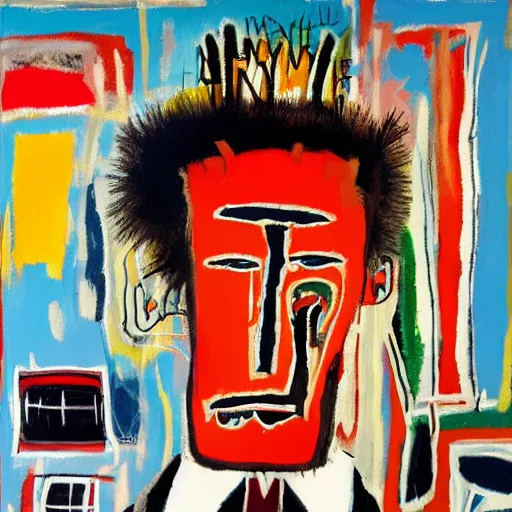 Image similar to an oil painting by basquiat, by kentaro miura, by willy vandersteen, by george w bush, detailed, portrait