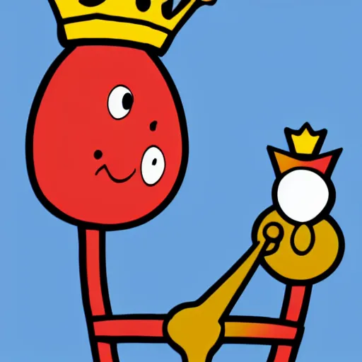 Image similar to kidney bean holding a staff, wearing crown, cartoon character, digital art, fun,