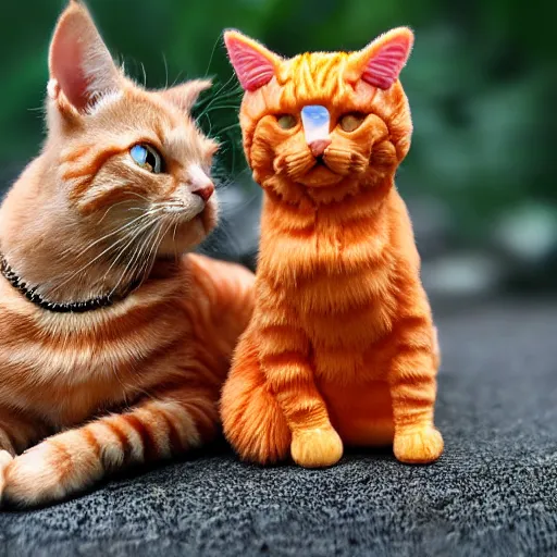 Image similar to tiny adorable purple fantasy dragon cuddles an orange tabby cat, realistic, orange tabby cuddles purple dragon, award - winning photography