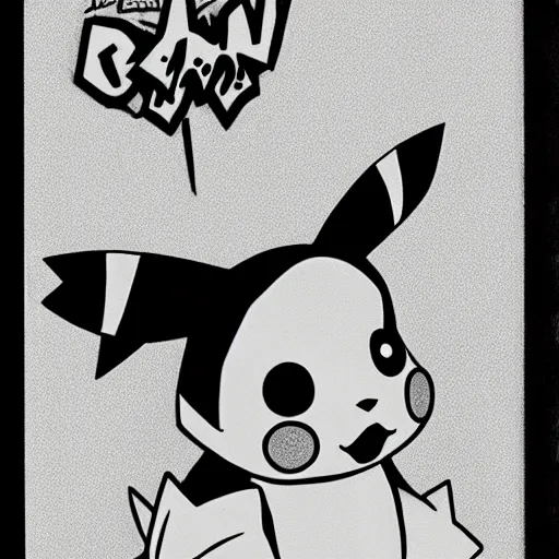 Image similar to pikachu wasted from too much alcohol, black and white, staring off into the distance, soulless