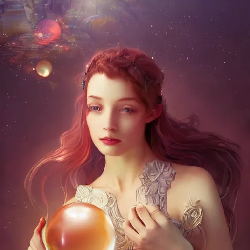 Image similar to crystal ball with a dreamscape inside, product studio photography, super highly detailed, professional digital painting, artstation, concept art, smooth, sharp focus, extreme illustration, unreal engine 5, photorealism, beautiful, cinematic, art by artgerm and rutkowski and alphonse mucha and loish and wlop