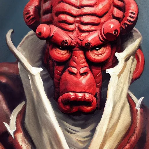 Image similar to Oil painting of Hellboy very detailed 4K quality