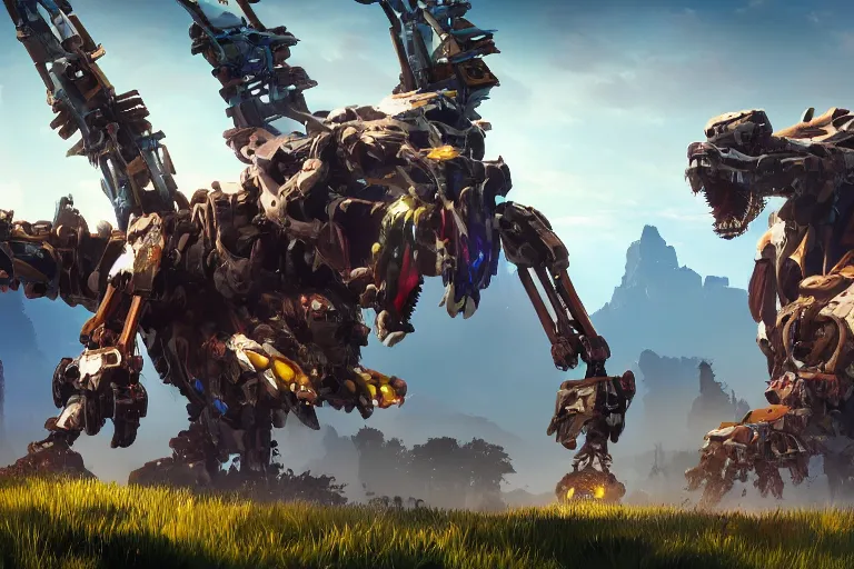 Image similar to tideripper machine mecha animal beast robot of horizon forbidden west horizon zero dawn bioluminiscence global illumination ray tracing hdr fanart arstation by sung choi and eric pfeiffer and gabriel garza and casper konefal