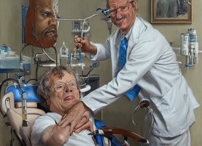 Prompt: a highly detailed portrait of a dentist, james gurney, james jean