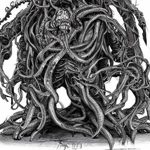 Image similar to a giant eldritch abomination by kim jung gi,