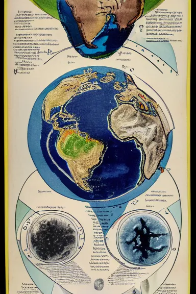 Image similar to A vintage scientific illustration from the 1970s of the Earth as a human face