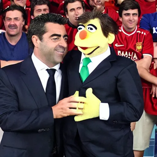 Image similar to xavi hernandez and joan laporta as a muppet