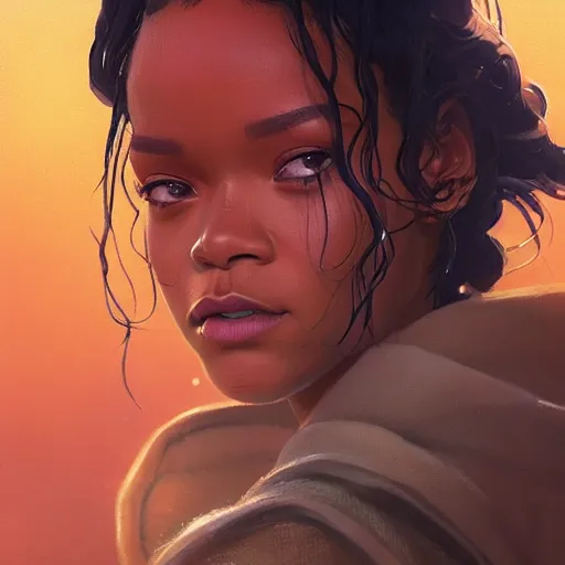 Image similar to star wars with lord Rihanna profile picture by Greg Rutkowski, intricate details, futuristic, volumetric lights, streetwear, studio ghibli, Organic Painting , Matte Painting, geometric shapes, hard edges, trending on the artstation, fantasy LUT, realistic by Sachin Teng + Martin Grip + Moebius + Patrick Gleason, smooth, sharp focus, illustration, art by John Collier and Albert Aublet and Krenz Cushart and Artem Demura and Alphonse Mucha, techwear, Industrial Scifi, detailed illustration, character portrait,