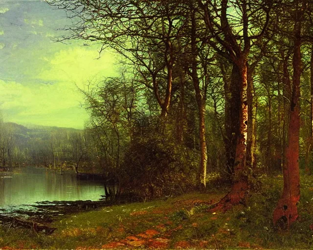 Prompt: beautiful landscape painting by viktor vasnetsov and john atkinson grimshaw and albert bierstadt, 4k