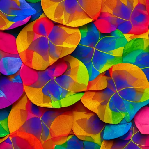 Prompt: spaciously scattered multi colored flower petals flowing through the air from left to right on a clean background