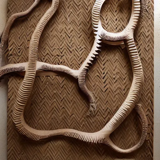 Image similar to tentacles made of brown corrugated cardboard, cut out of cardboard, realistic photography, fantasy