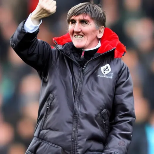 Image similar to manga peter beardsley wearing a puffa jacket