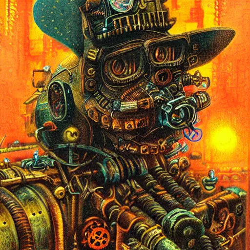 Image similar to steampunk rat, acid, 303, psychedelic, by paul lehr