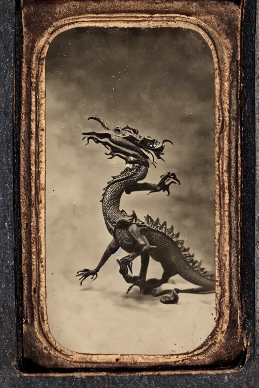 Image similar to a tintype photo of a dragon