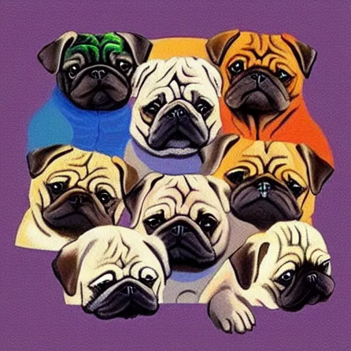 Image similar to “Extremely obese pugs, solid colour background”