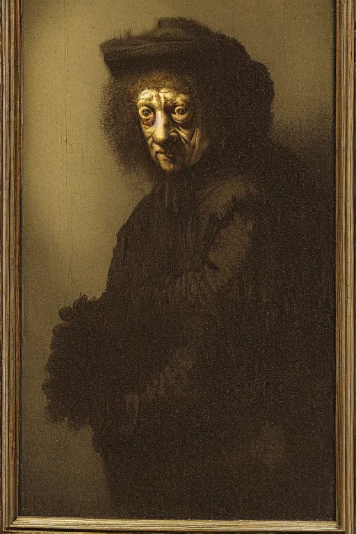 Prompt: a sullen weirdo by rembrandt