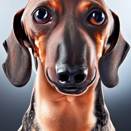 Image similar to portrait of a dachshund human hybrid, studio lighting, realistic, detailed