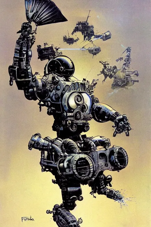 Image similar to a betta fish fighter robot by Frank Frazetta