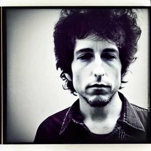 Image similar to Mugshot Portrait of Bob Dylan, taken in the 1970s, photo taken on a 1970s polaroid camera, grainy, real life, hyperrealistic, ultra realistic, realistic, highly detailed, epic, HD quality, 8k resolution, body and headshot, film still, front facing, front view, headshot and bodyshot, detailed face, very detailed face