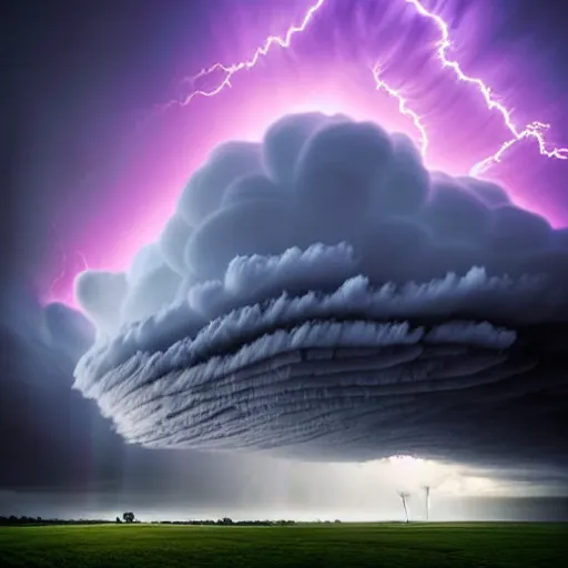 Prompt: erik johansson landscape beautifully lit storm clouds, global illumination, volumetric mist,, crepuscular, plasma, storm, hurricane, distant figures