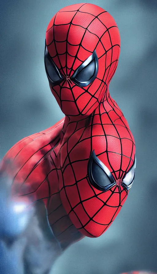 Prompt: hyperealistic spiderman with his mask off looking seductively at the camera, digital art