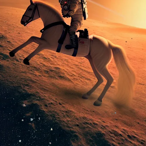 Image similar to professional photo of astronaut riding a horse on the moon, hyperrealistic masterpiece, trending on artstation, cgsociety, kodakchrome, golden ratio, cinematic, composition, beautiful lighting, hyper detailed, octane render, 4 k, unreal engine, low angle shot