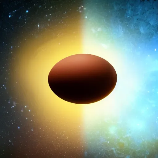 Image similar to the planet earth is the yolk of a galactic egg. the egg is cracked open and earth falls out. 3 d render, dramatic lighting, comedy, science fiction, concept art, epic fantasy, surreal.