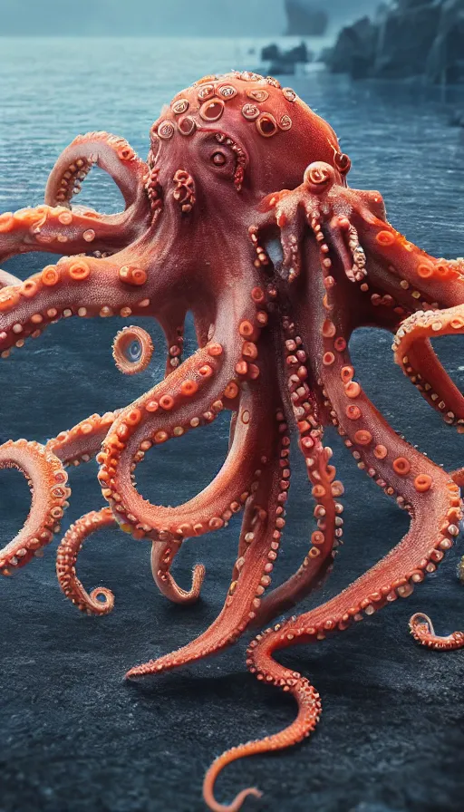 Prompt: A octopus centered-photograph , film still, dynamic action pose, National Geographic, insane detail, intricate, highly detailed, Zeiss Lens, DSLR photography, smooth, sharp focus, Unreal Engine 5, Octane Render, Redshift, 8K