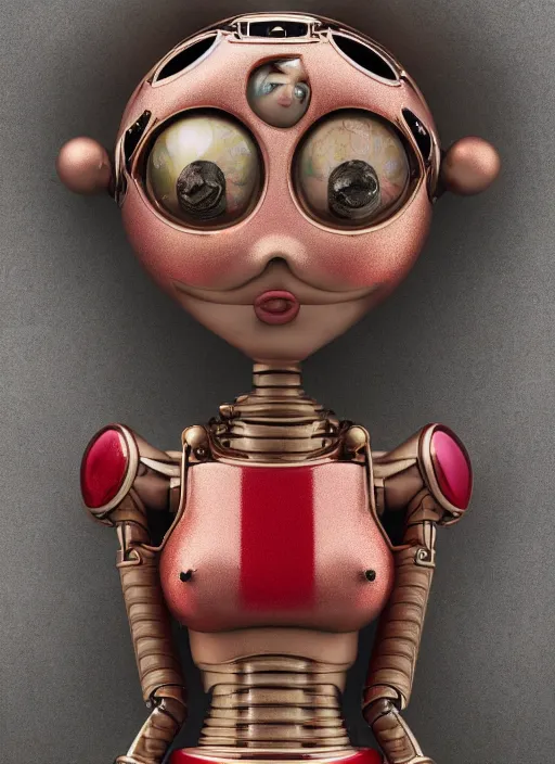 Prompt: closeup portrait of tin toy robot bikini girl trap, depth of field, zeiss lens, detailed, symmetrical, centered, fashion photoshoot, by nicoletta ceccoli, mark ryden, lostfish, breathtaking, 8 k resolution, extremely detailed, beautiful, establishing shot, artistic, hyperrealistic, octane render