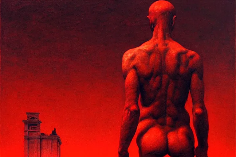 Image similar to only with red, caesar after war, a red tiger, in hoc signo vinces, rome in background, an ancient path, in the style of beksinski, part by hopper, part by rodcenko, part by hofbauer, intricate composition, red by caravaggio, insanely quality, highly detailed, masterpiece, red light, artstation