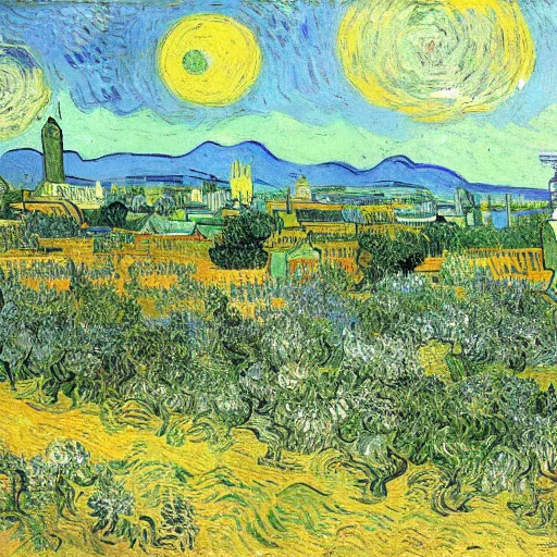 Image similar to a city full of various plants, Vincent Van Gogh,