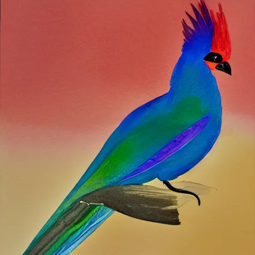 Image similar to a water colour painting of a red - crested turaco