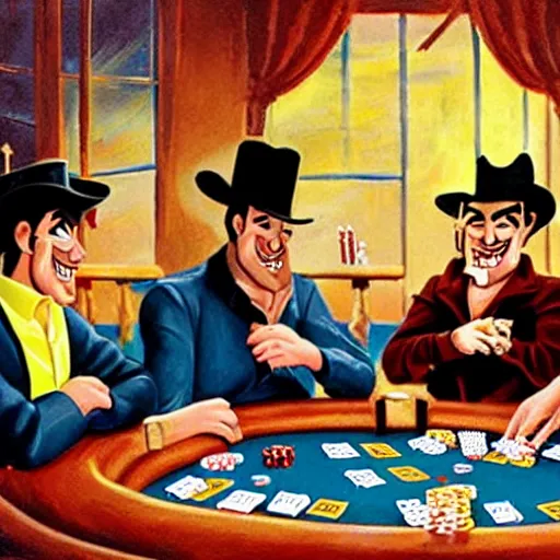Image similar to lucky luke playing poker with the dalton brothers