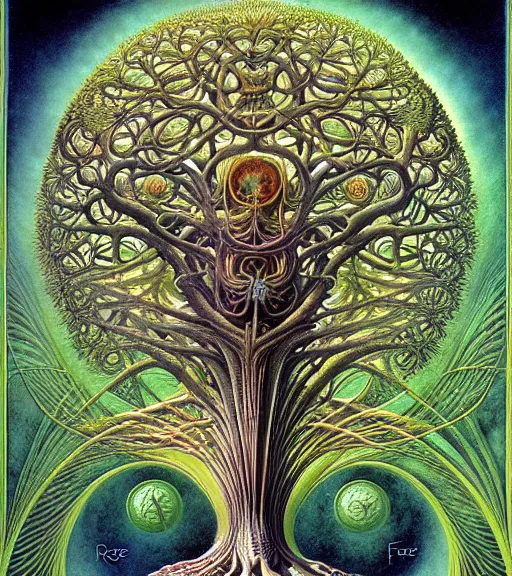 Image similar to tree of life by roger dean and andrew ferez, art forms of nature by ernst haeckel, divine chaos engine, symbolist, visionary, art nouveau, botanical fractal structures, organic, detailed, realistic, surreality