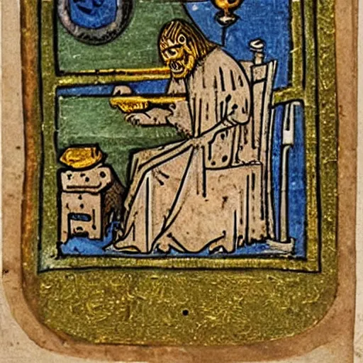 Image similar to a r 2 d 2 in a medieval manuscript, medieval manuscript, golden miniatures