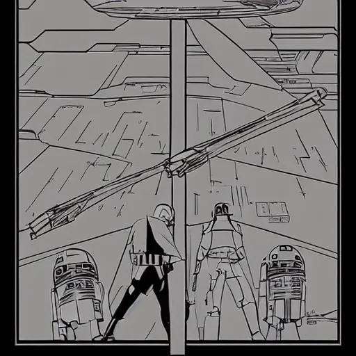 Image similar to Star Wars landscape in the style of comic artist Moebius, minimalist, poster