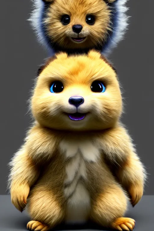 Image similar to high quality 3 d render hyperrealist very cute multicolor fluffy! cyborg!!! quokka hybrid, highly detailed body tech wires, vray smooth, in the style of detective pikachu, hannah yata charlie immer, dramatic blue light, low angle, uhd 8 k, sharp focus