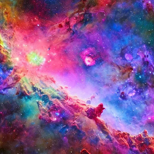 Prompt: a beautiful and colorful and intricate The Omega Nebula an example of an emission nebula is widely spreaded in the galaxy in a style of Carl Larsson, Hyper detailed, 8K3d, Trending on Artstation. rendered in cinema4d, Vray Octane, Hyper realism.