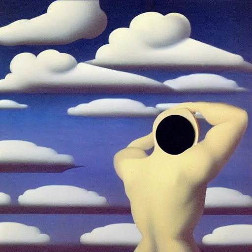 Prompt: liminal space, surrealist art by René Magritte