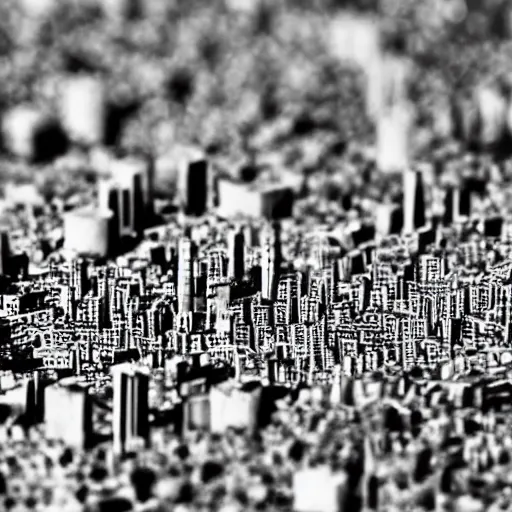 Image similar to an electron microscope photo of a tiny city, bokeh