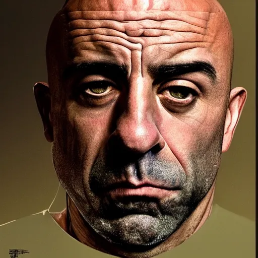 Prompt: Joe Rogan morphing into Howard Stern portrait, intricate, highly detailed, concept art, smooth, sharp focus, illustration, medium shot, mid-shot