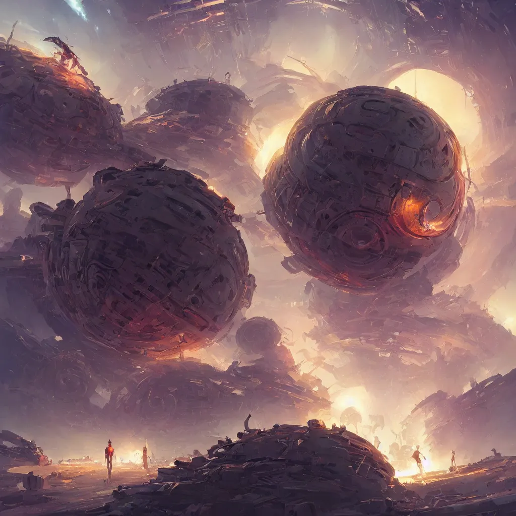 Prompt: dyson sphere program, by greg rutkowski, by rhads, by jesper ejsing, so many wires, in style of arcane