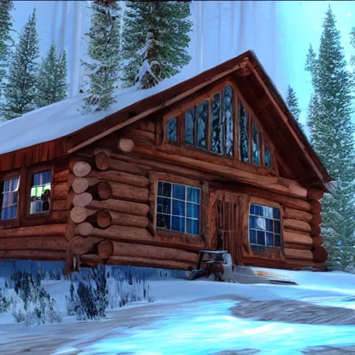 Image similar to a cabin in the woods unreal engine