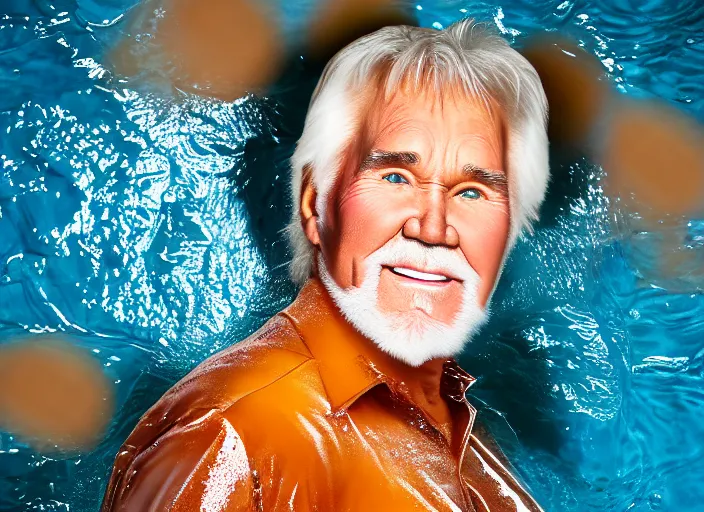 Prompt: photo still of kenny rogers in a pool of maple syrup!!!!!!!! at age 4 6 years old 4 6 years of age!!!!!!!! hiding from parents, 8 k, 8 5 mm f 1. 8, studio lighting, rim light, right side key light